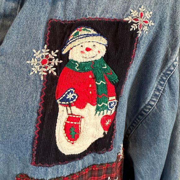 DRESS BARN Snowman Theme Denim Top - Picture 3 of 12